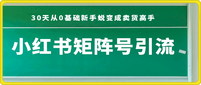 小红书矩阵号引流,适用于电商、微商、实体门店,30天从0基础新手蜕变成卖货高手