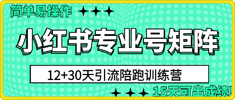 小红书专业号矩阵12+30天引流陪跑训练营,简单易操作,15天可出成绩!