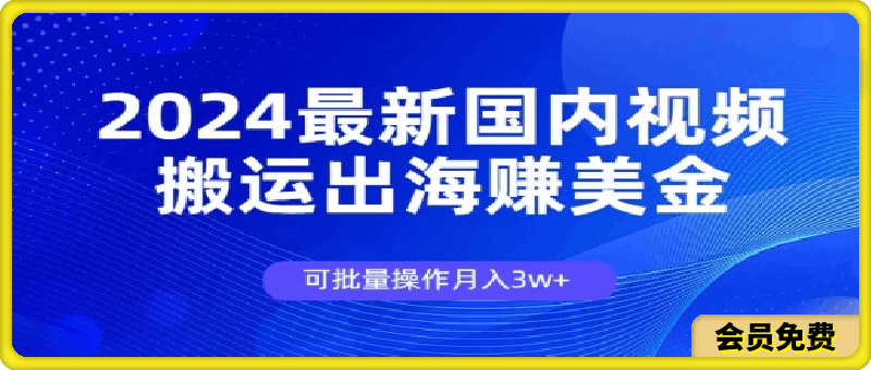 2024最新国内视频搬运出海赚美金,可批量操作月入3w