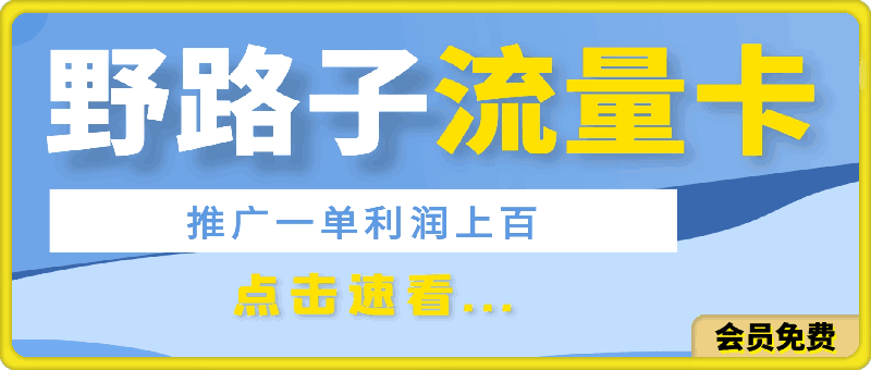 野路子推广流量卡,一单利润上百,0投入,小白轻松上万