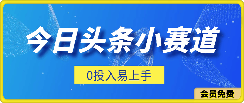 2024最新今日头条小赛道,0投入易上手