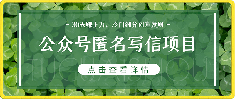 公众号匿名写信项目,30天赚上万,冷门细分闷声发财!