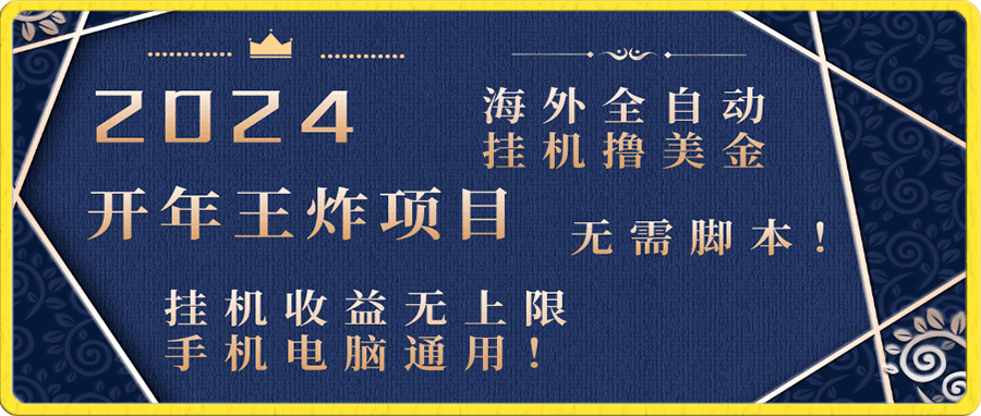 2024海外全自动挂机撸美金项目!手机电脑均可,无需脚本,收益无上限!