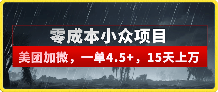 零成本小众项目，美团加微，一单 4.5+，15 天已经有人赚上万收益