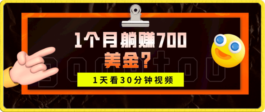 1天看30分钟视频,1个月躺赚700美金?