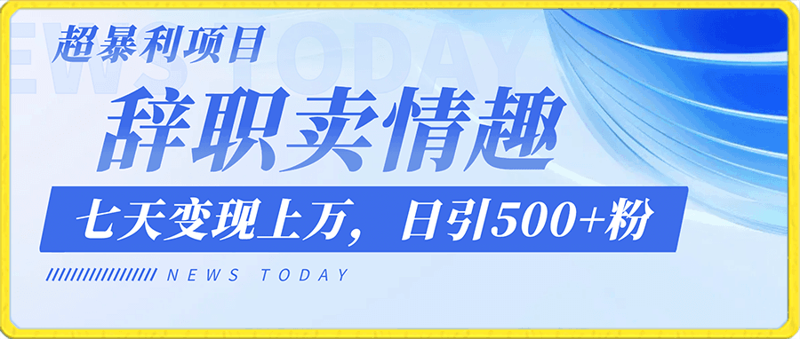 超暴利项目,全新玩法(辞职卖情趣的第几天),七天变现上万,日引500+粉