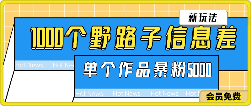 最新《1000个野路子信息差》新玩法,文字视频,单个作品暴粉5000+,小白轻松上手