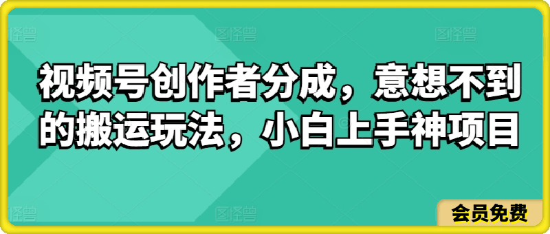 视频号创作者分成,意想不到的搬运玩法,小白上手神项目