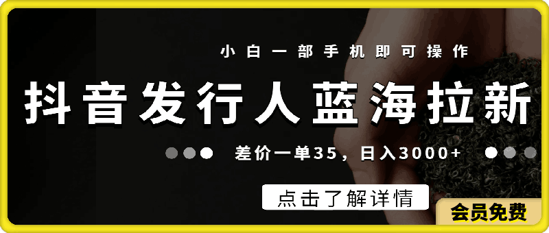 抖音发行人蓝海拉新,差价一单35,小白一部手机即可操作,日入3000+