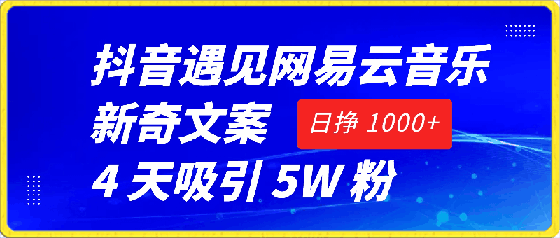抖音遇见网易云音乐,新奇文案 4 天吸引 5W 粉,日挣 1000+