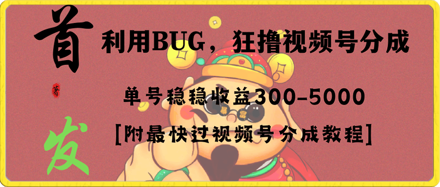 全网独家首发,视频号BUG,超短期项目,单号每日净收益300-5000