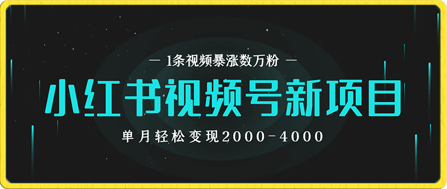 1条视频暴涨数万粉–小红书+视频号的新项目!单月轻松变现2000-4000