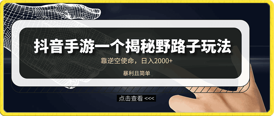 抖音手游一个揭秘野路子玩法,靠逆空使命,日入2000+,暴利且简单