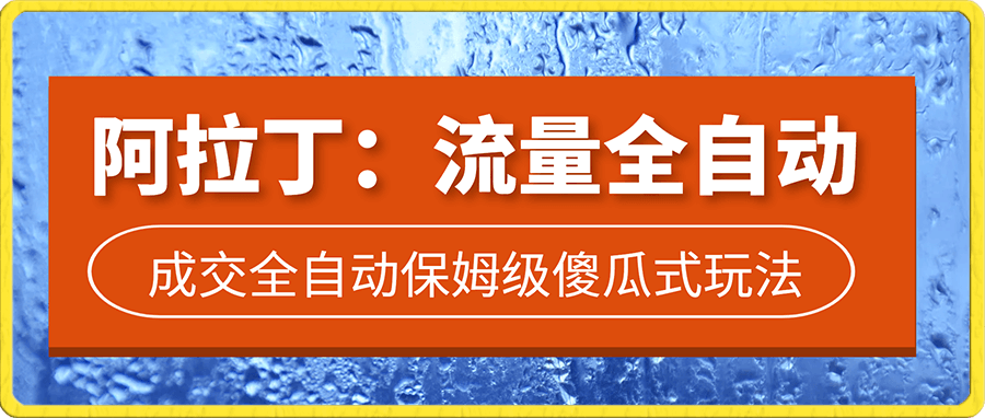 阿拉丁:流量全自动+成交全自动保姆级傻瓜式玩法!