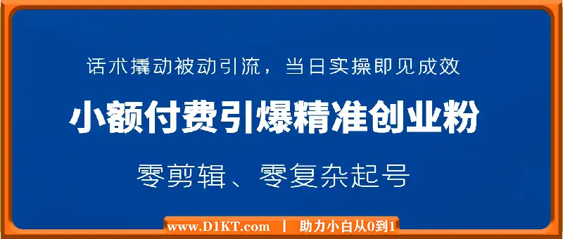 小额付费引爆 300 + 精准创业粉，零剪辑、零复杂起号，话术撬动被动引流，当日实操即见成效