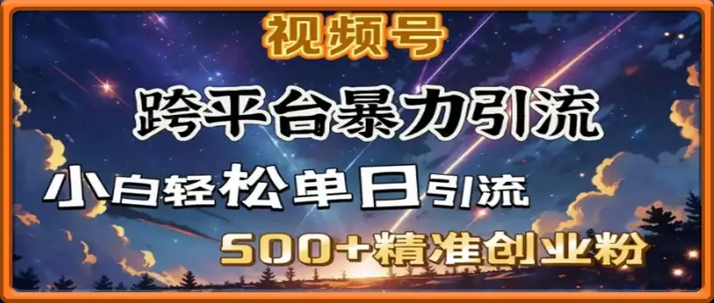 跨平台暴力引流，私域完美闭环，日引500+精准创业粉