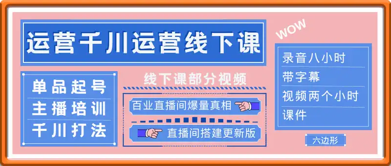 六边形运营千川运营线下课，百业直播间爆量真相终点训练营，单品起号，主播培训，千川打法，过款等