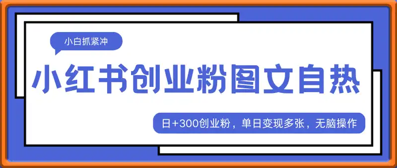 2025年小红书创业粉图文自热教程，日+300创业粉，单日变现多张，无脑操作，宝妈，小白抓紧冲