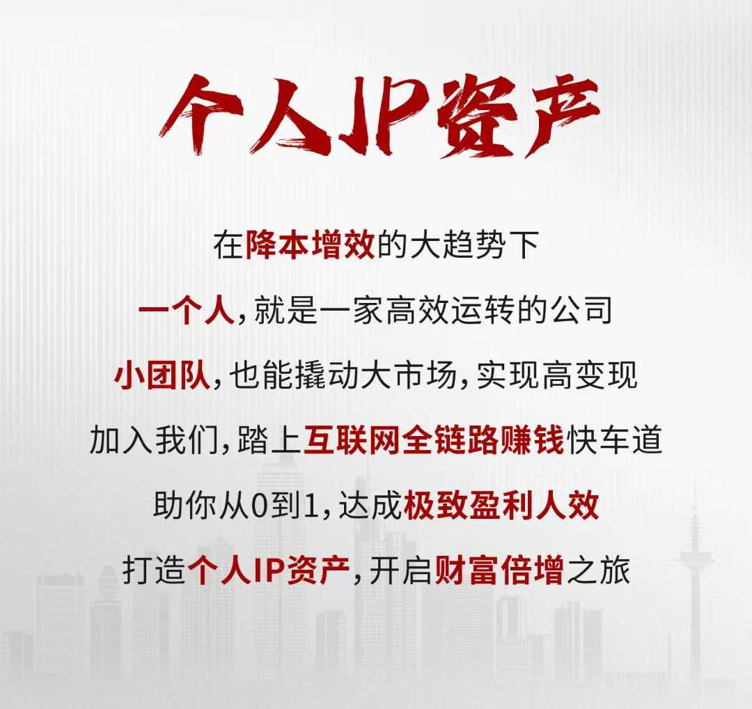 个人IP资产，小团队高变现，互联网全链路赚钱实战打法