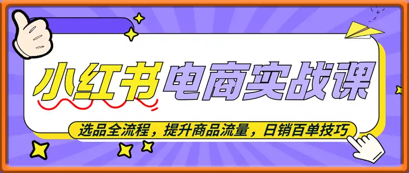 小红书电商实战课：包含开店到选品全流程，提升商品流量，日销百单技巧
