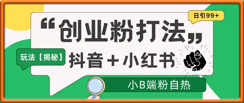 小红书抖音创业粉，小B端粉自热，日引99+的一个玩法【揭秘】