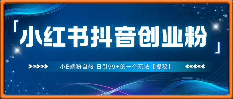 小红书抖音创业粉，小B端粉自热 日引99+的一个玩法【揭秘】