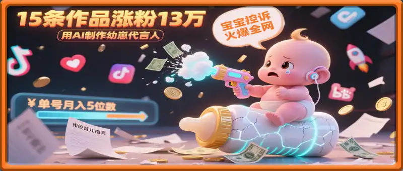 用AI制作幼崽代言人，宝宝的控诉火爆全网，15条作品涨粉13万，单号月入5位数实操教程