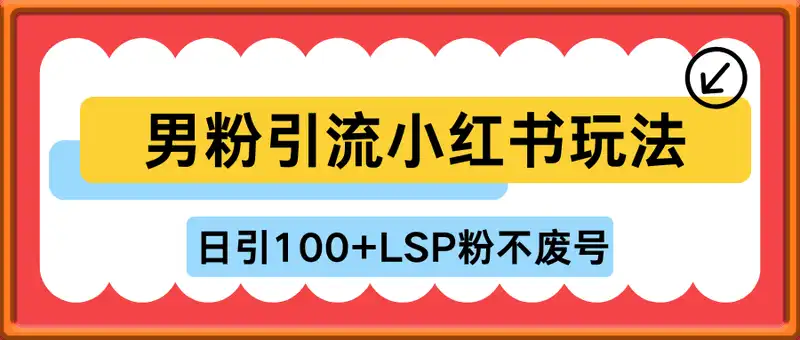男粉引流小红书玩法，日引100+LSP粉不废号，操作简单，变现路径多