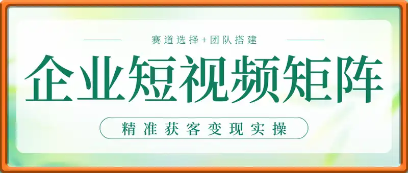 企业短视频矩阵全攻略，赛道选择+团队搭建，精准获客变现实操