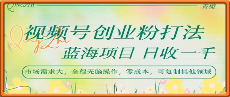 视频号创业粉打法，日入1k，蓝海项目，市场需求大，全程无脑操作，可复制