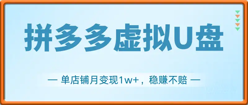 拼多多冷门虚拟U盘项目玩法，单店铺月变现1w+，稳赚不赔！