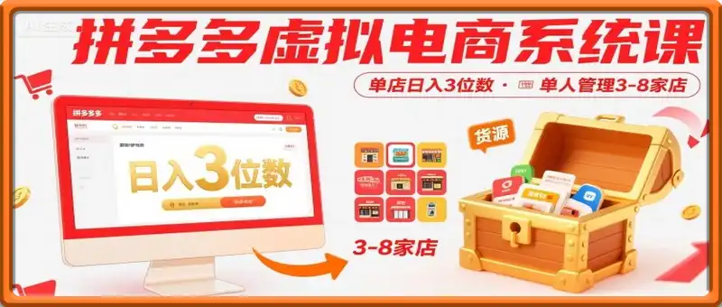 拼多多虚拟电商系统课，单店日入3位数，单人可管理3-8家店【附货源】