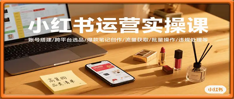 小红书运营实操课，账号搭建/跨平台选品/爆款笔记创作/流量获取/批量操作/违规处理等