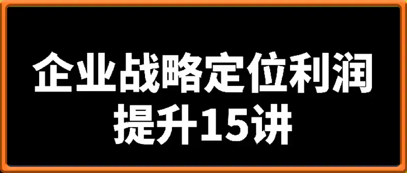 定位解决竞争（企业战略定位利润提升15讲）