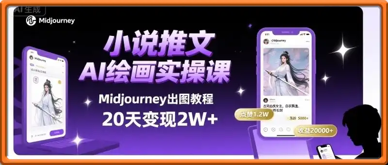 小说推文干货分享之AI绘画MJ出图实操课，用Midjourney做小说推文，20天挣2w