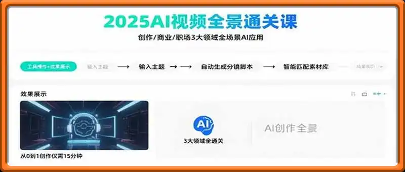 2025AI视频全景通关课：涵盖创作/商业/职场3大领域  掌握AI全场景应用