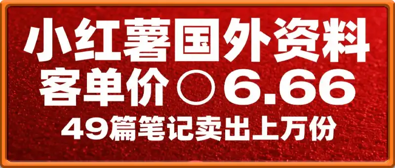 ⼩红书国外资料，客单价6.66，49篇笔记卖出上万份
