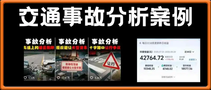 交通事故分析案例短视频，全新赛道，可做抖音精选计划，可同步百家号头条号支付宝视频号平台