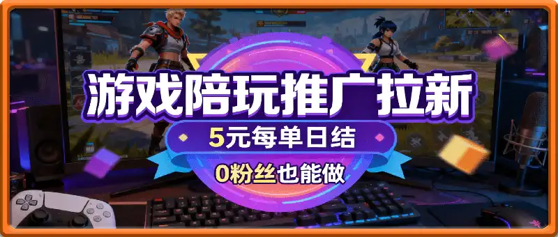 游戏陪玩推广拉新，无需回填，5米每单日结，0粉丝也能做，有人已提现1.3W，错过再等半年