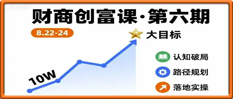 财商创富课第六期8月22-24号，如何从10W起步，一步步实现大目标