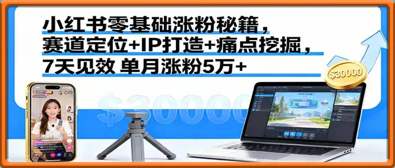 小红书零基础涨粉秘籍，赛道定位+IP打造+痛点挖掘，7天见效 单月涨粉5万+