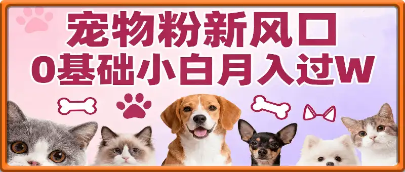 宠物粉暴利新风口，0基础小白也能靠这套玩法月入过W