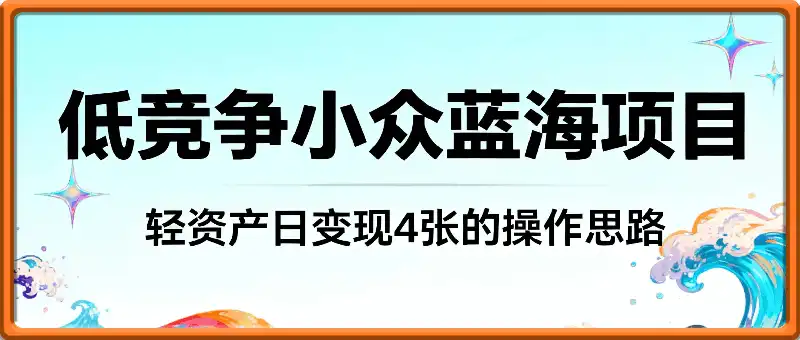 低竞争小众蓝海项目，轻资产日变现4张的操作思路适合新手操作
