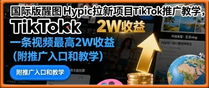 国际版醒图Hypic拉新项目TikTok推广教学，一条视频最高2W收益(附推广入口和教学)