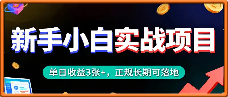 新手小白实战项目,单日收益3张+,正规长期可落地,后期可实现日收1k+